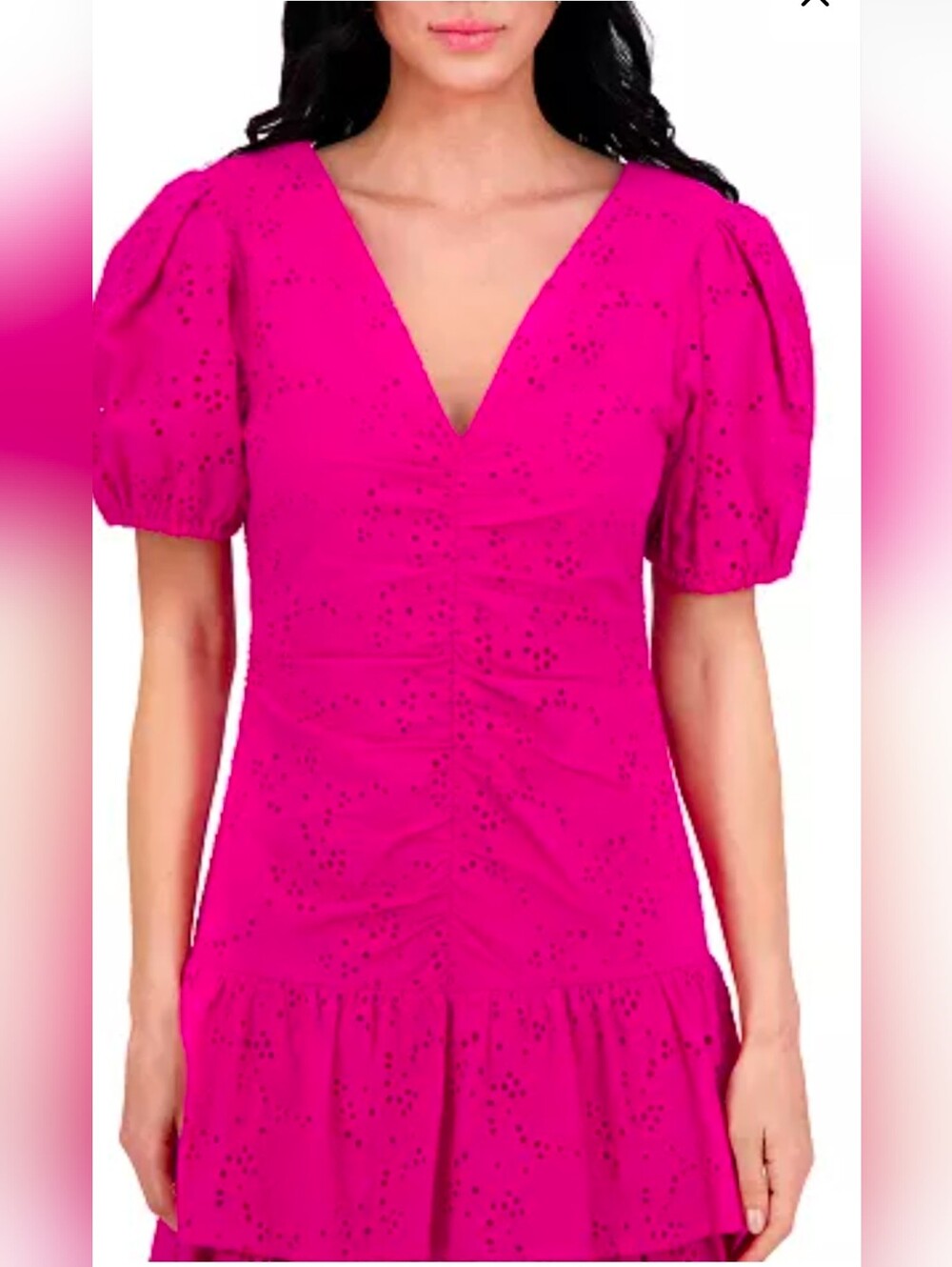 Kensie Hot Pink Women's Emboridered Layered Puff-Sleeve - Picture 6 of 7